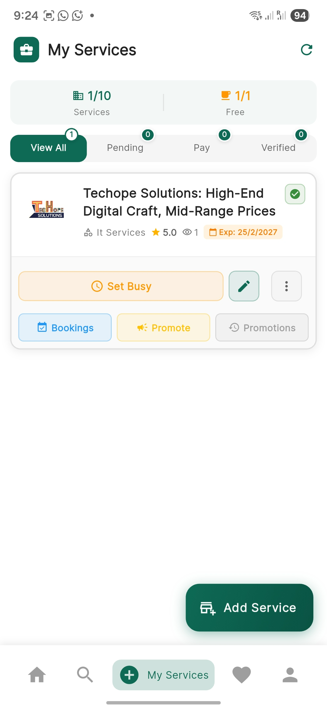 Kareebo App Manage Services - Full control dashboard